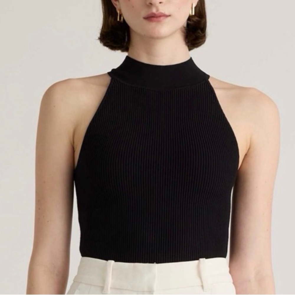 Quince Cropped High Neck Ribbed Knit Tank